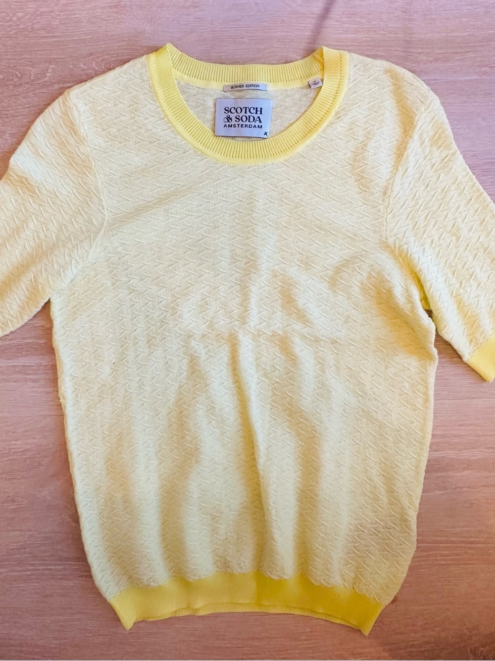 Scotch & Soda Yellow Short Sleeve Textured Knit Sweater